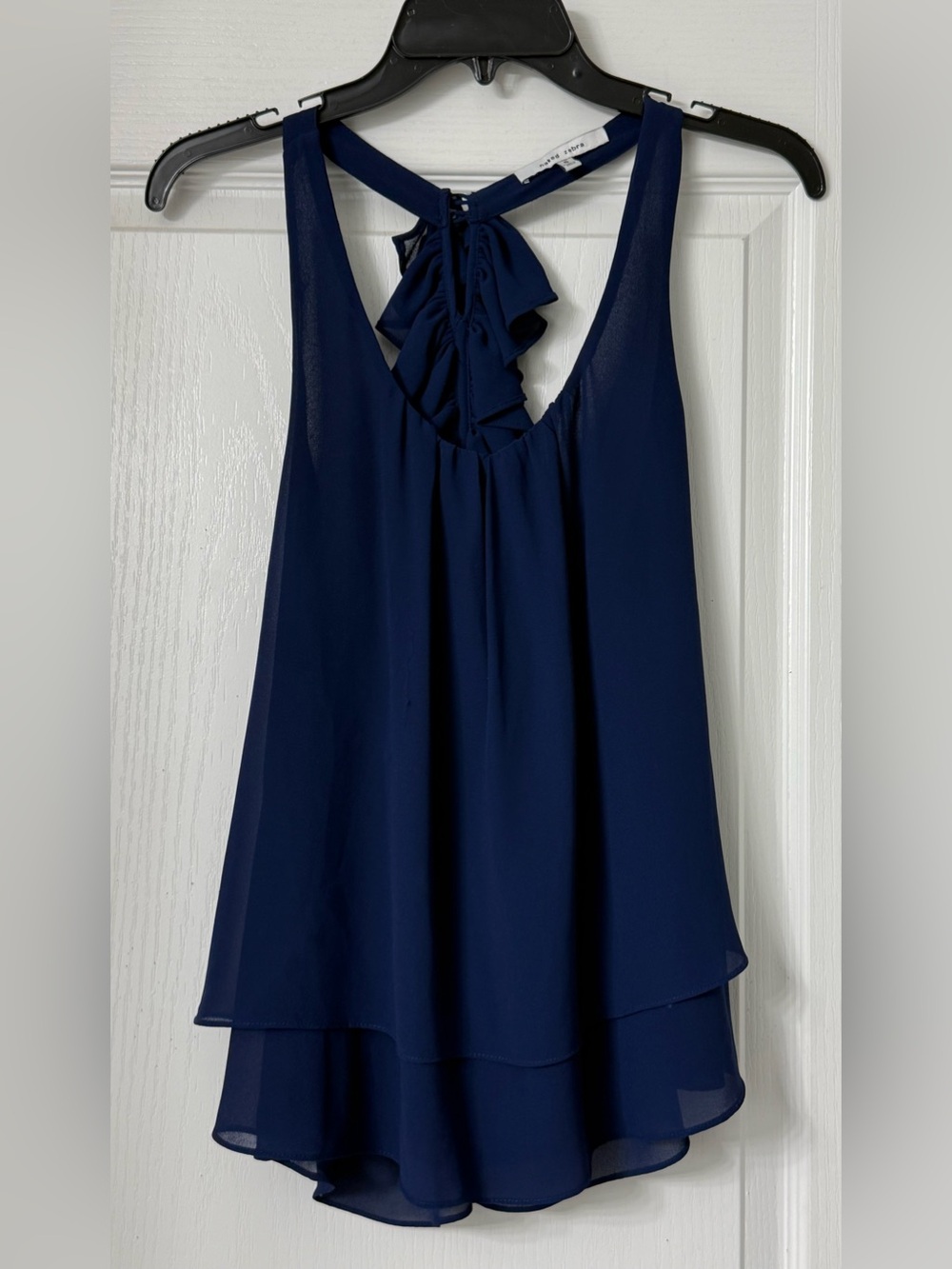 Naked Zebra Navy Blue Ruffle Back Layered Chiffon Tank